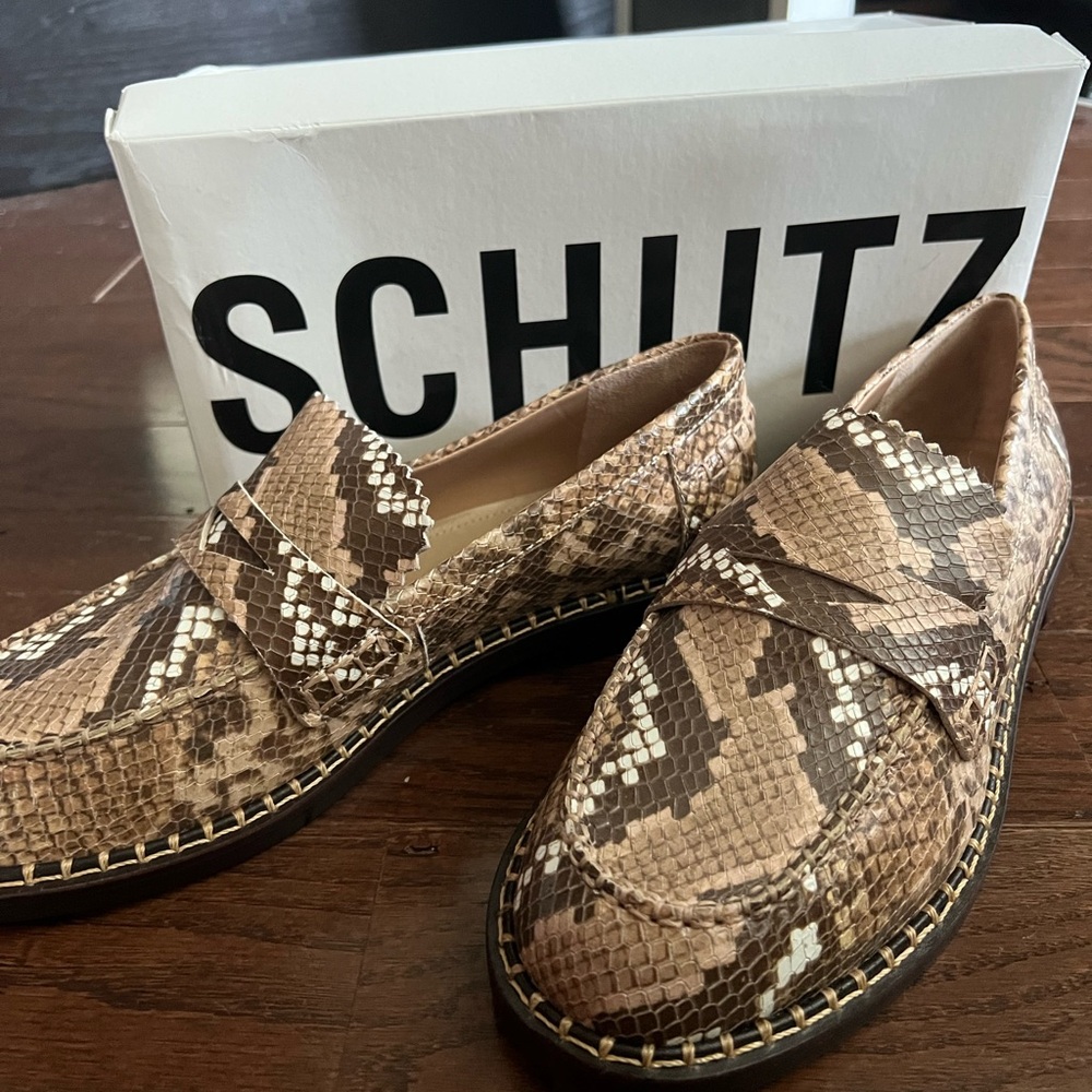 SCHUTZ Brown Snake Print Loafers